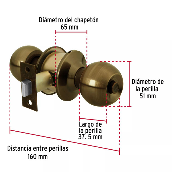 ‣ Cerradura tipo esfera baño antiguo BASIC | Hermex Basic