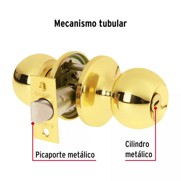 ‣ Cerradura tipo esfera tubular brillante BASIC | Hermex Basic