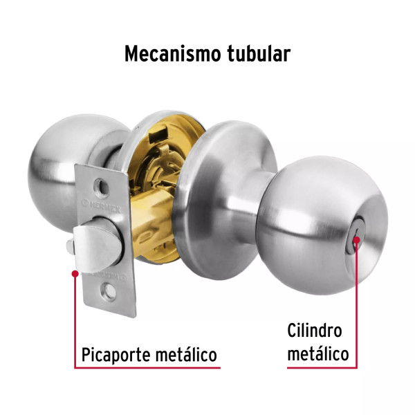 ‣ Cerradura esfera tubular cromo, blíster BASIC | Hermex Basic