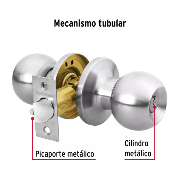 ‣ Cerradura esfera tubular cromo, blíster, BASIC | Hermex Basic