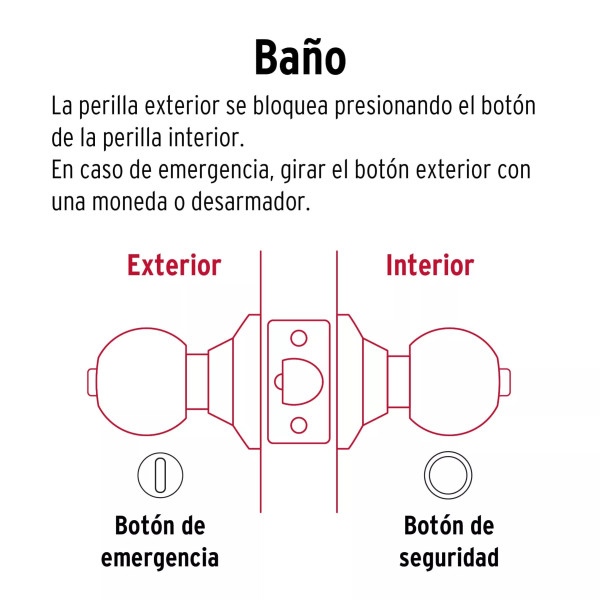 ‣ Cerradura esfera tubular baño cromo HERMEX BASIC | Hermex Basic