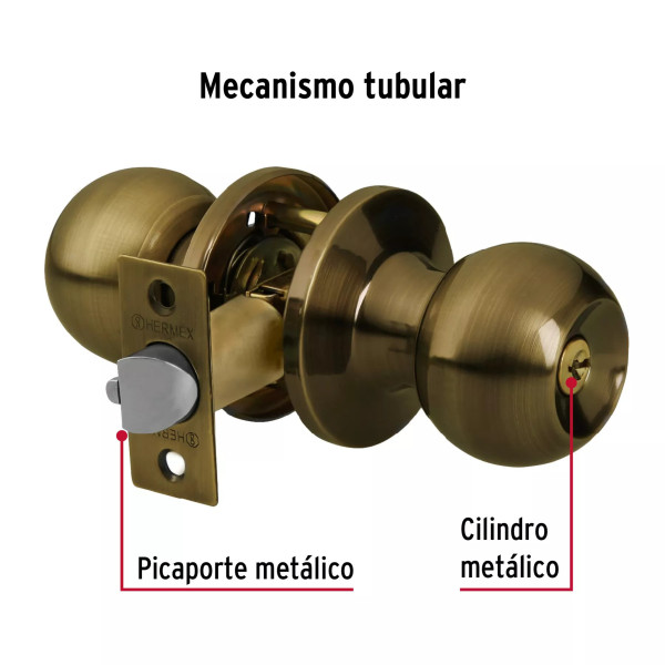 ‣ Cerradura Esfera Tubular Antiguo Blíster BASIC | Hermex Basic