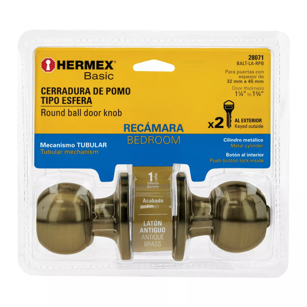 ‣ Cerradura esfera tubular antiguo blíster BASIC | Hermex Basic