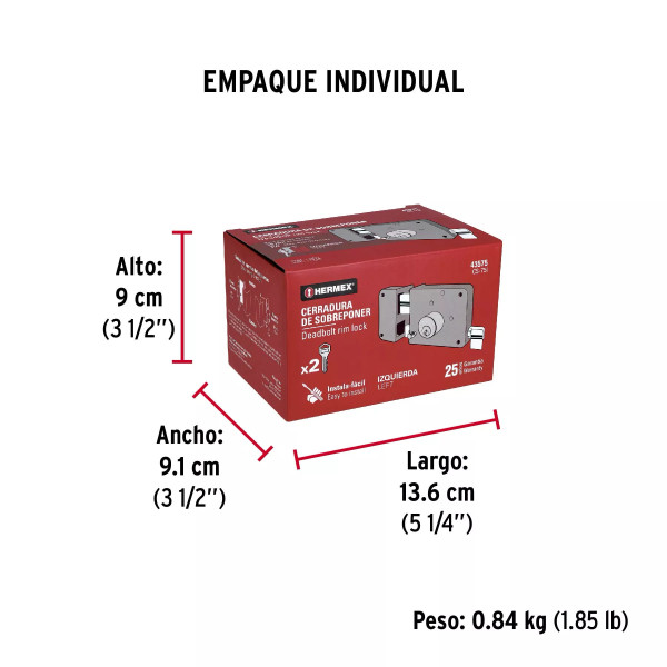 ‣ Cerradura sobreponer izq instala-fácil, tradicional | Hermex