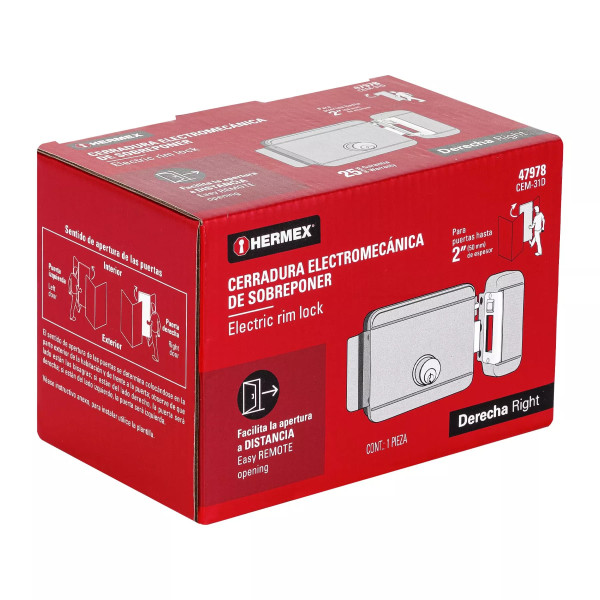 ‣ Cerradura electromecánica sin botón, derecha... | Hermex