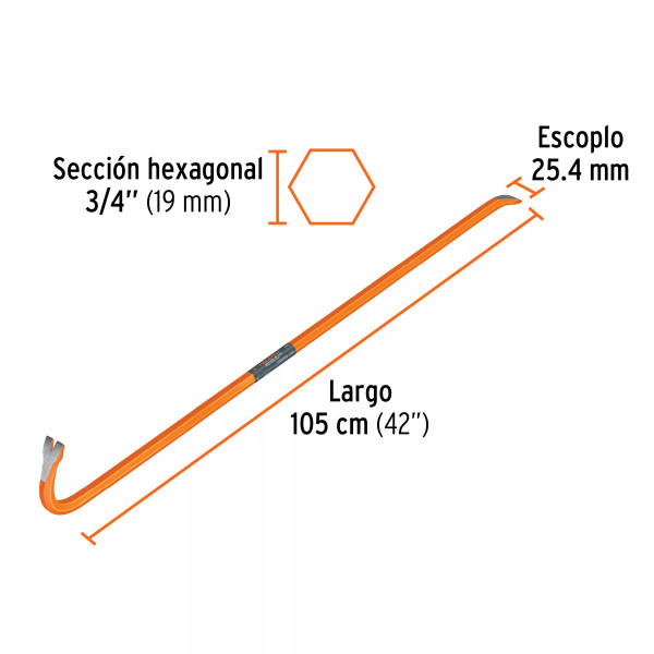 Barreta De Uña De 3/4' X 107 Cm, Truper | Herramientas Manuales