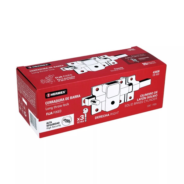 ‣ Cerradura barra fija llave tetra derecha HERMEX | Hermex