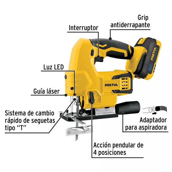 ‣ Sierra caladora 20V, 2Ah | Herramienta PRETUL | Pretul