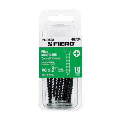 ‣ Blíster 10 pijas multiusos No.8 x 2" | Fiero