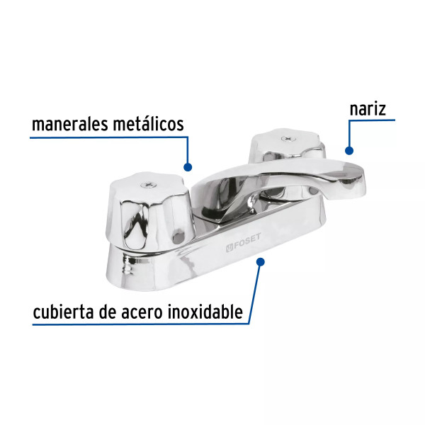‣ Mezcladora 4" lavabo nariz larga, cartucho cerámico | Foset