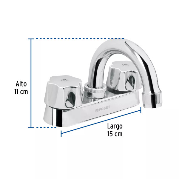 ‣ Mezcladora 4" lavabo cuello curvo, cartucho cerámico | Foset