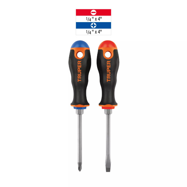 Dúo De Desarmadores 1/4' X 4' Mango Comfort Grip, Truper | Desarmadores, atornilladores y similares