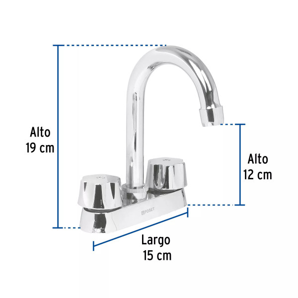 ‣ Mezcladora 4" lavabo, cuello bar, cartucho comp... | Foset