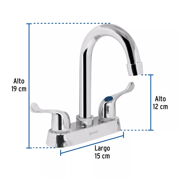‣ Mezcladora 4" para lavabo, cuello bar | Foset