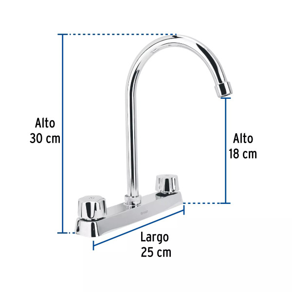 ‣ Mezcladora 8" fregadero cromo, cuello curvo... | Foset