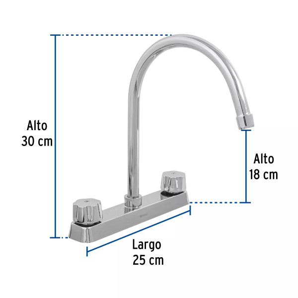 ‣ Mezcladora 8" fregadero cromo, curvo, compresión | Foset
