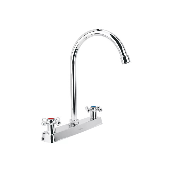 ‣ Mezcladora 8" fregadero cromo, cuello curvo | Foset