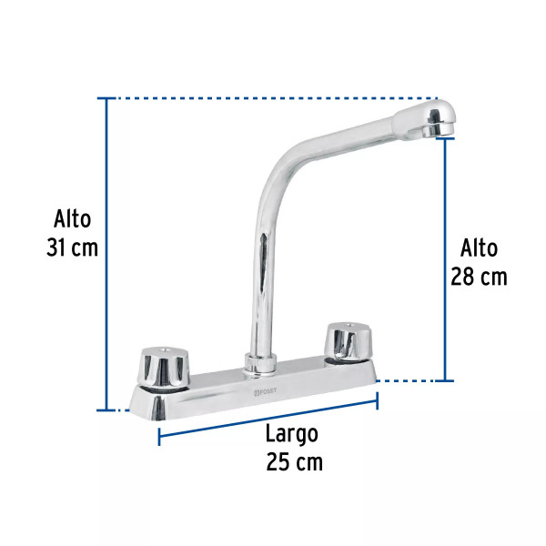 ‣ Mezcladora 8" fregadero cromo cuello cobra BASIC | Foset