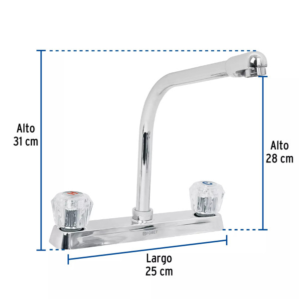 ‣ Mezcladora 8" fregadero cromo, cuello cobra... | Foset