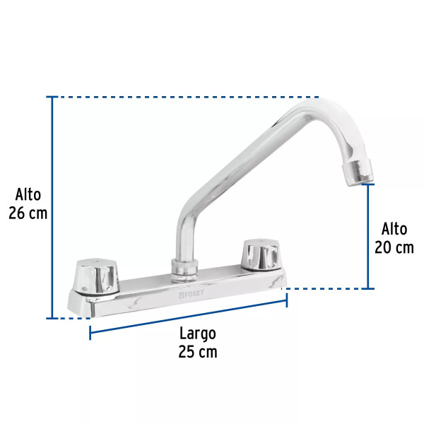‣ Mezcladora 8" fregadero cromo cuello largo BASIC | Foset