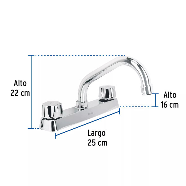 ‣ Mezcladora 8" fregadero cromo, cuello corto... | Foset