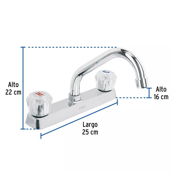 ‣ Mezcladora 8" fregadero cromo BASIC, cuello corto | Foset