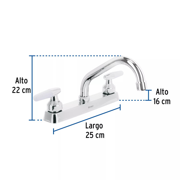 ‣ Mezcladora 8" fregadero cromo, cuello corto | Foset