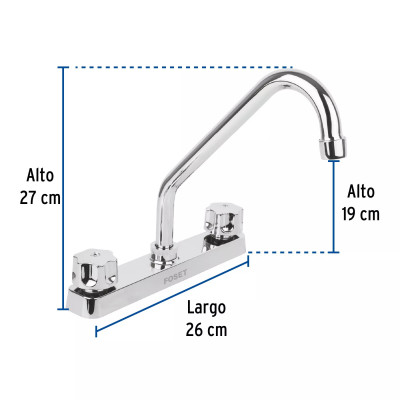 ‣ Mezcladora 8" fregadero, ABS, cuello largo | Foset