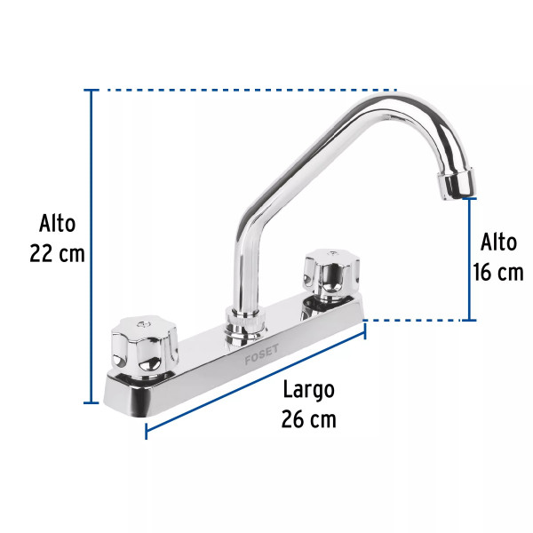 ‣ Mezcladora 8" fregadero, ABS, cuello corto | Foset