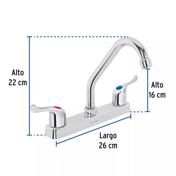 ‣ Mezcladora 8" fregadero, ABS, cuello corto | Foset
