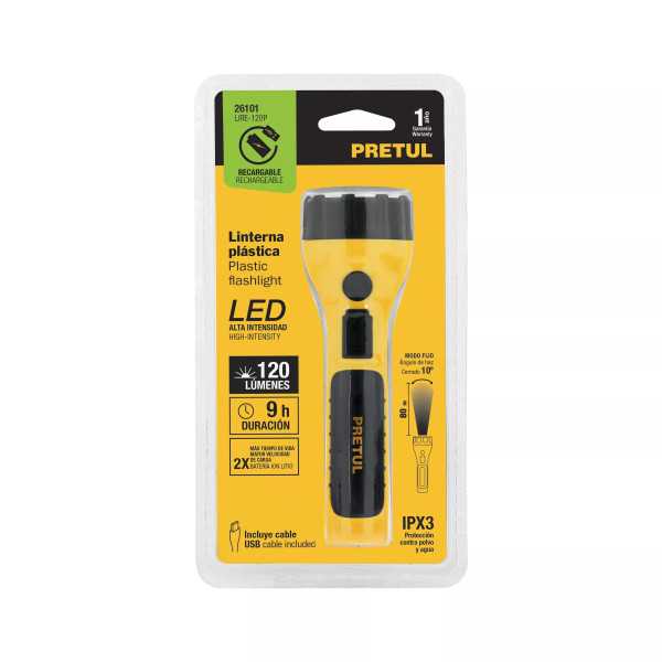 Linterna plástica de LED, 120 lm, recargable, PRETUL
