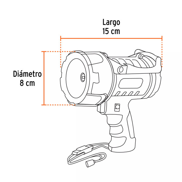 Linterna reflectora LED 2000 lm, recargable, TRUPER