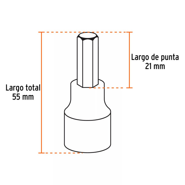 Juego de 7 dados cuadro 1/2" punta hex std, estuche metálico