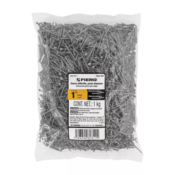 Bolsa con 1 kg de clavos alfilerillos de 1" con cabeza