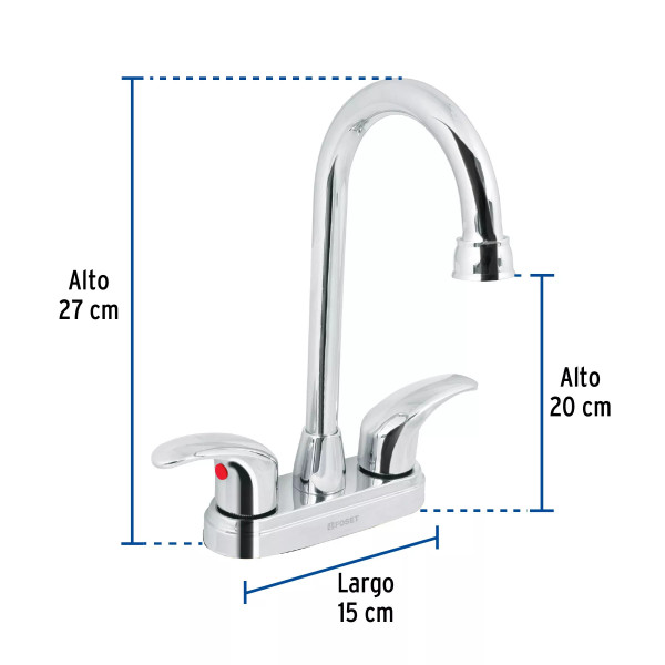 Mezcladora lavabo 4" cromo, tipo bar, palanca, AQUA