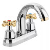 Mezcladora lavabo 4" cromo-oro, nariz curva, cruceta, AQUA