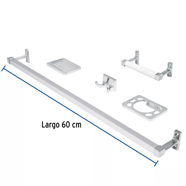 Juego de 5 accesorios para baño, metálicos, cromo, BASIC
