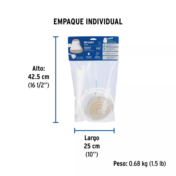 Regadera eléctrica, 4 temperaturas, 14.5cm, beige, Foset