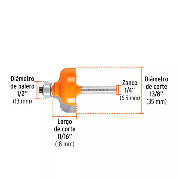 Broca para router, pecho paloma, 1-3/8" con balero, Truper