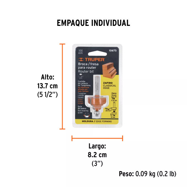 Broca para router, zafiro, 1-1/4", con balero, Truper