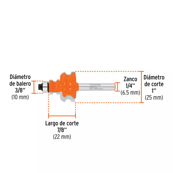 Broca router, jovel, 1", con balero, Truper