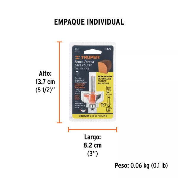 ‣ Broca router redondeada 1-1/4" con balero | Truper