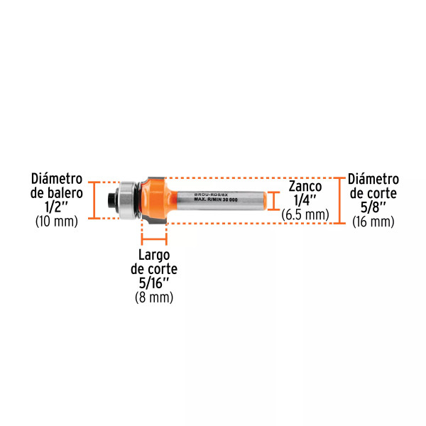 Broca para router, redondeado, 5/8" con balero, Truper