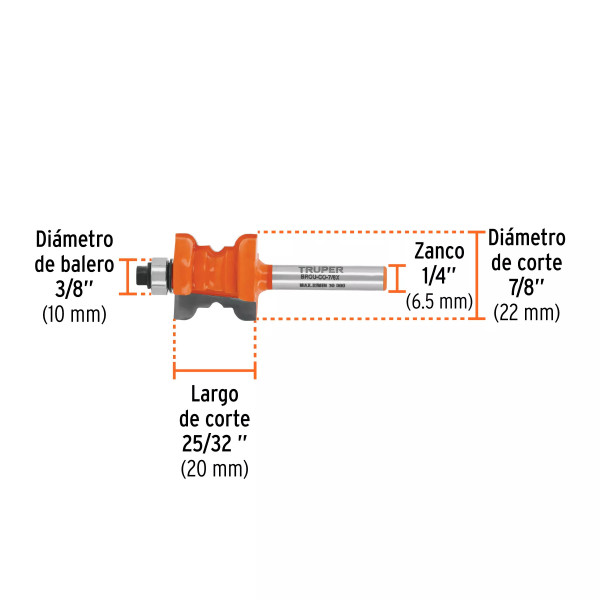 Broca para router, collarin, 7/8" con balero, Truper
