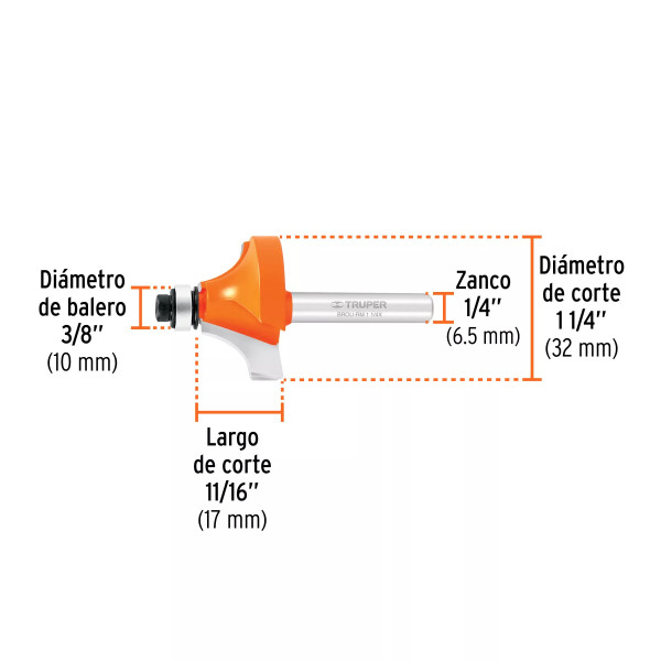 ‣ Broca router redondeada 1-1/4" con balero | Truper
