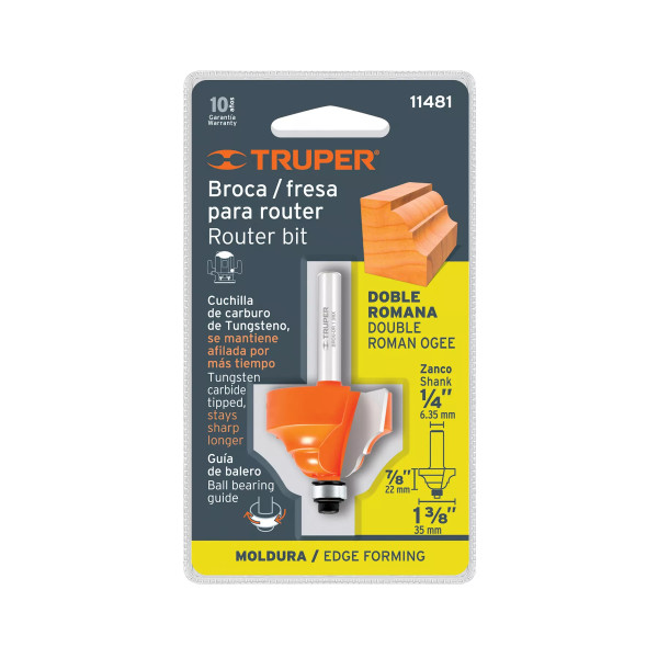 Broca para router, doble romana, 1-3/8" con balero, Truper