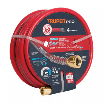 Manguera 3/4" super reforzada 4 capas 30m conexiones metal