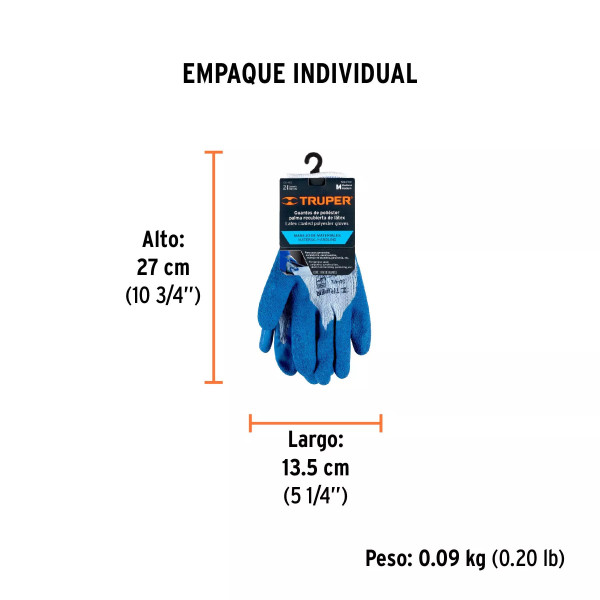 Guantes de poliéster recubiertos de latex, M, TRUPER