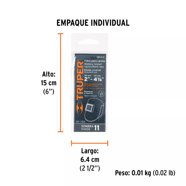 Lente sombra 11 para caretas CASO-3 y CASO-300-P, TRUPER