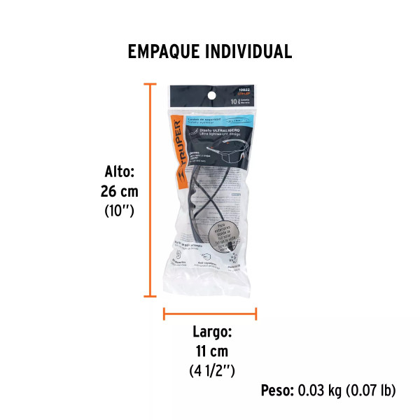 Lentes de seguridad espejo plata, Truper Ultralite